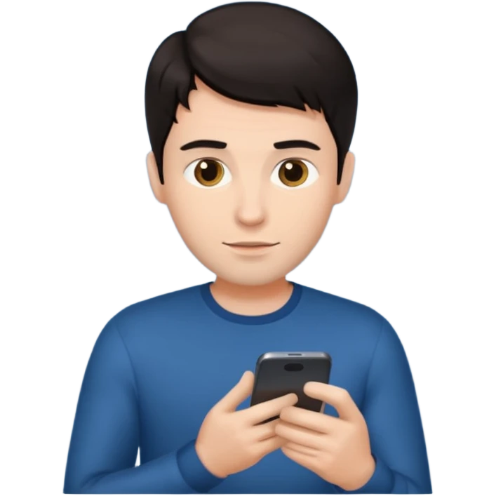 Dark haired man scrolling on his phone emoji