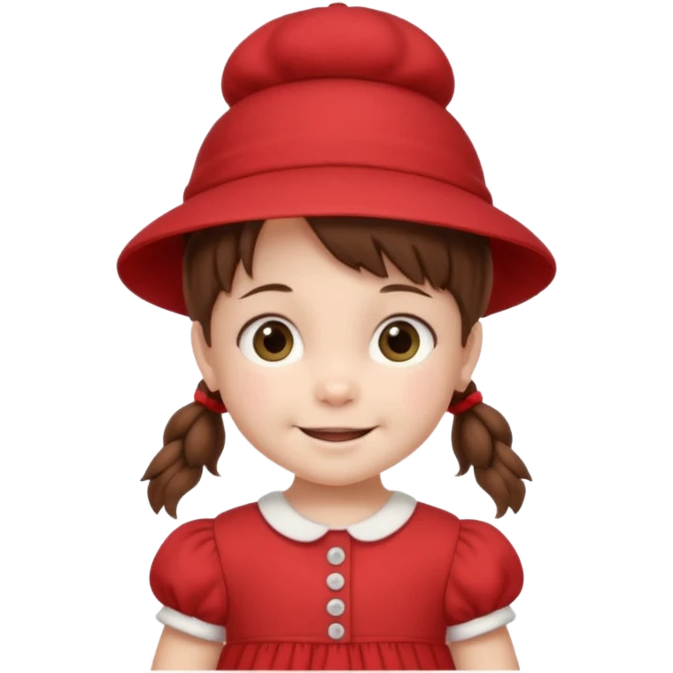 baby girl with brown hair and pigtails with a hat and red dress like My Neighbor Totoro movie emoji