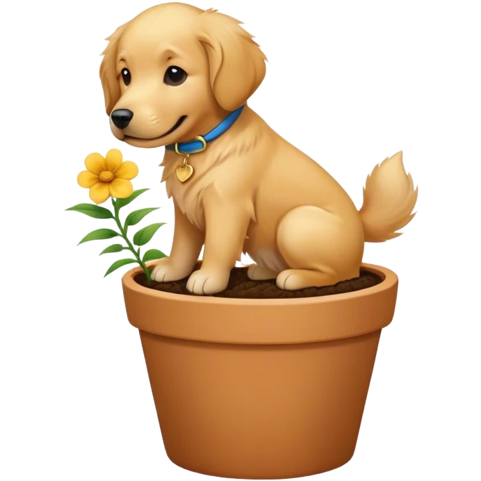 Golden retriever, dog being planted into a flower pot emoji