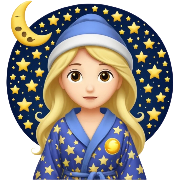 moon wearing oversized pajama hat tangled in stars emoji