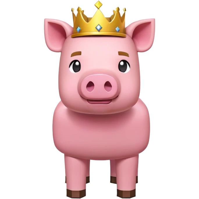 Minecraft pig full body pink blocky animal with square head wearing a crown emoji