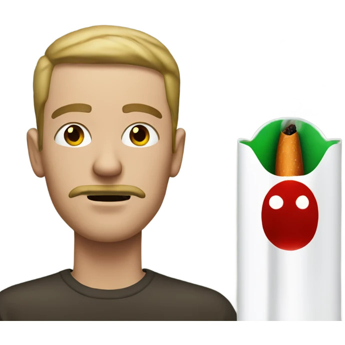 white man with red eyes due to a cold smoking a tan cigarette filled with green in his mouth emoji