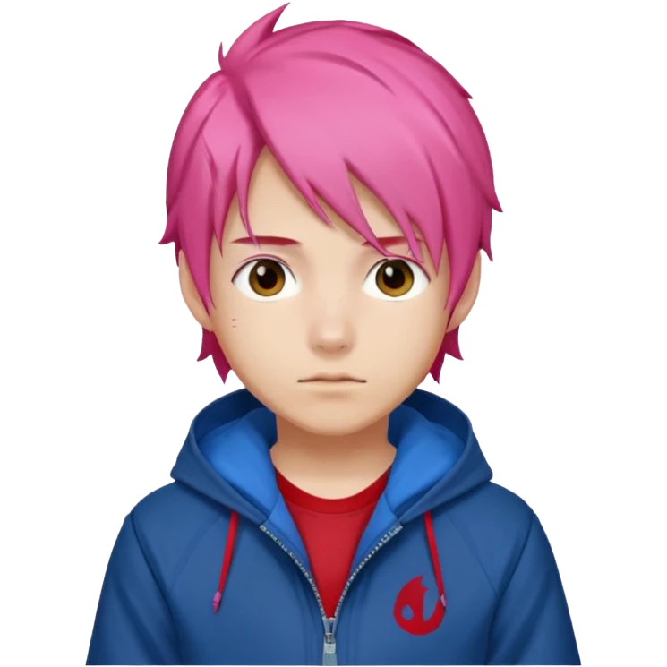 yuiji itadori jjk avec cheveux rose veste bleu capuche rouge emoji