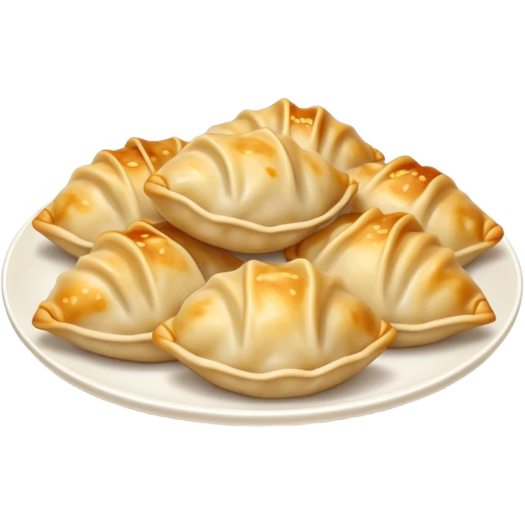Gyoza Cinematic Realistic Gyoza Dish Emoji, depicted in a close-up view of 1 to 2 delicate dumplings with a crisp, golden exterior and savory filling, rendered with exquisite detail and dynamic lighting. emoji