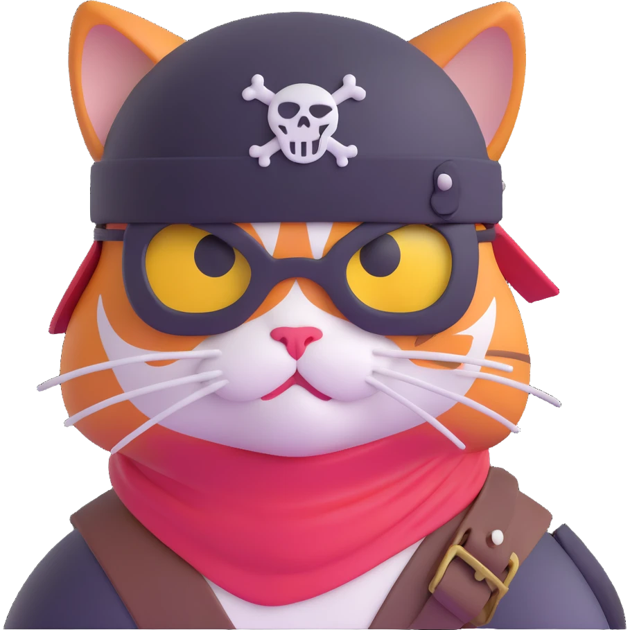 Skibidi cat pirate with a helmet and eye patch in a war zone emoji