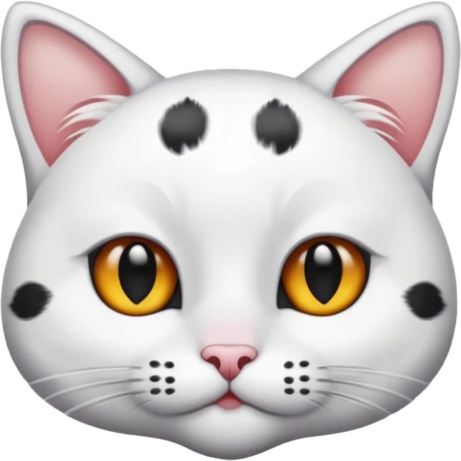Un gato blanco con manchas en los ojos y cola negra emoji