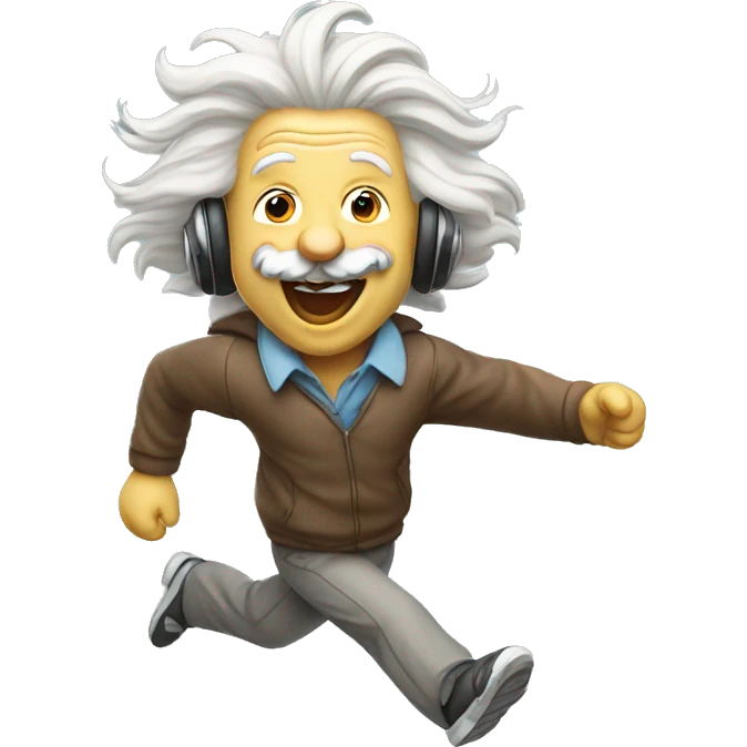 albert einstein happy with headphones and running emoji