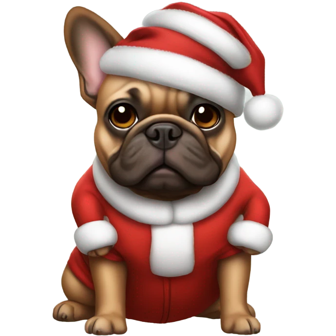 brown french bulldog in santa suit emoji