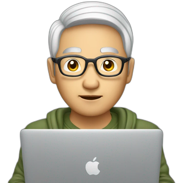 Aged 49 Asian Guy coding on the macbook emoji
