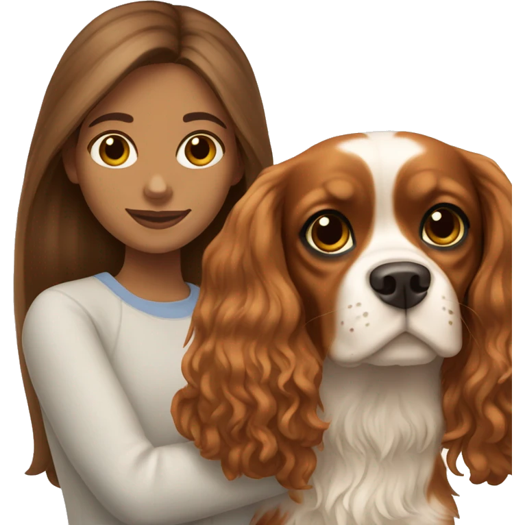 girl with brown hair holding cavalier king charles spaniel emoji