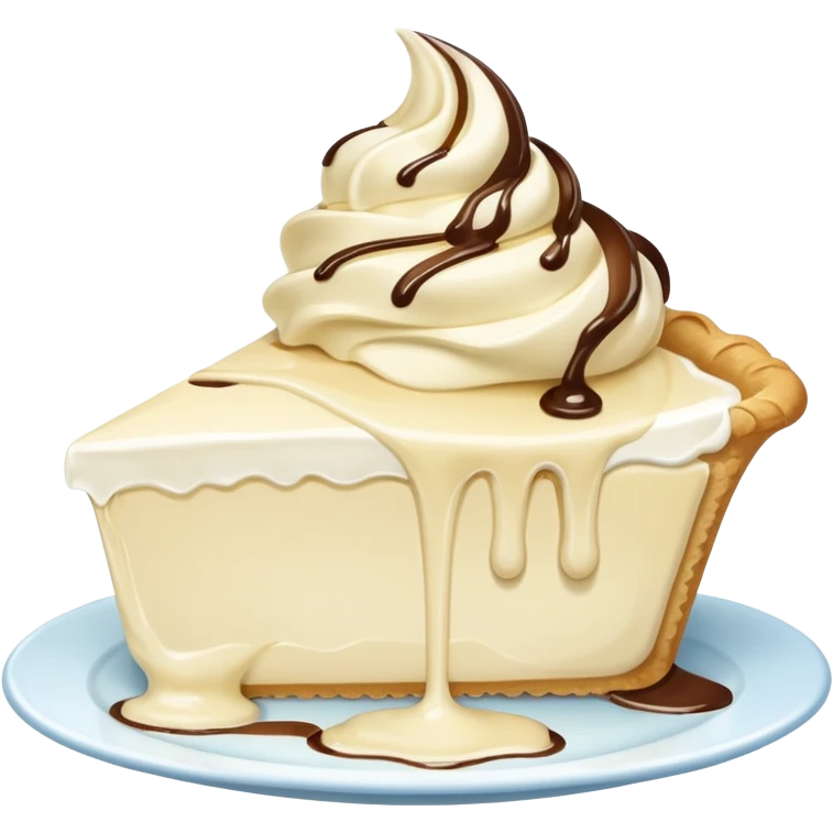 Slice of pale cream pie with melted ice cream dripping off of it emoji