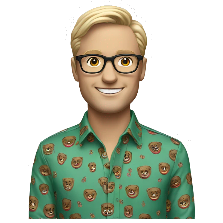 Smiling white man with gucci shirt, wearing eyeglasses   emoji