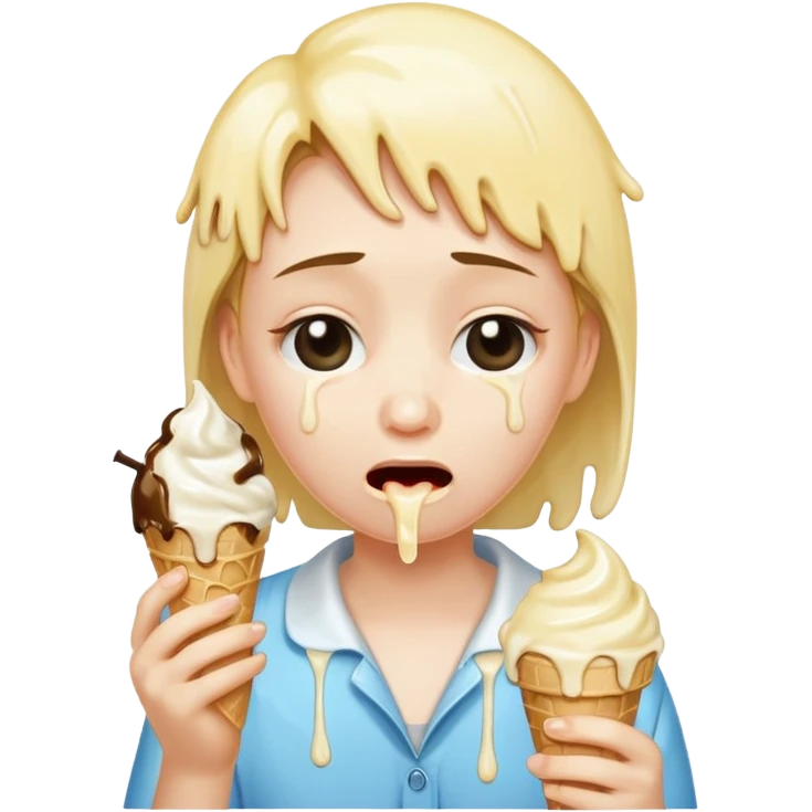 A person with 15 IQ crying over an ice cream emoji