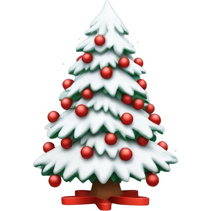 Snowy Christmas tree with red and white decorations on it emoji