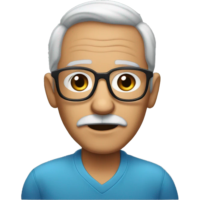 Abuelo,lentes azules, pelo corto, cejas negras y barba corta a emoji