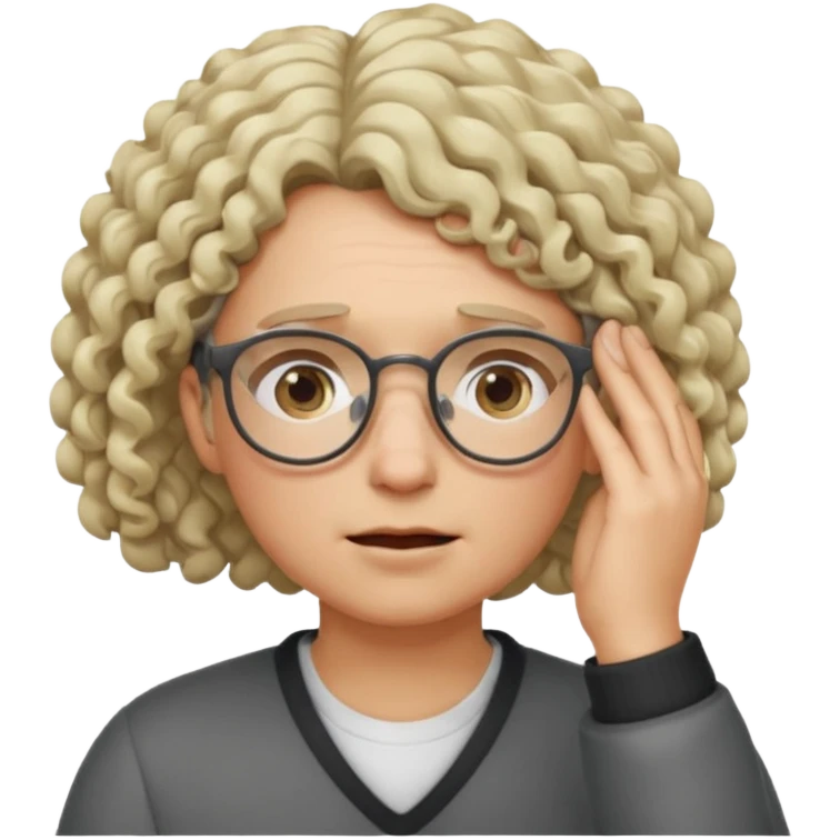 curly blonde/gray hair, glasses, face palm duh emoji