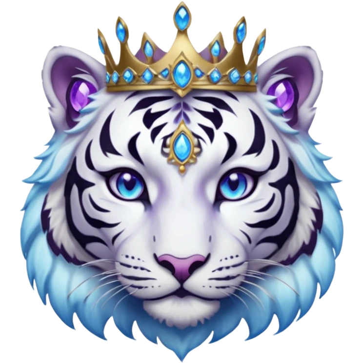 ESO Female white/black tiger khajiit leader of the umbral rose, glowing blue eyes, glowing blue 'third eye' gem; silver crown/tiara with purple gems emoji