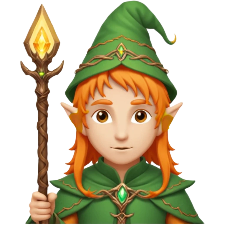 Orange Haired Elf, old Mage elf with glowing orange staff emoji