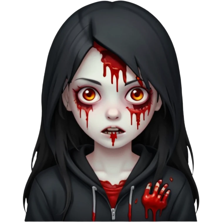 zombie girl with blood and black long hair with a black hoodie on emoji
