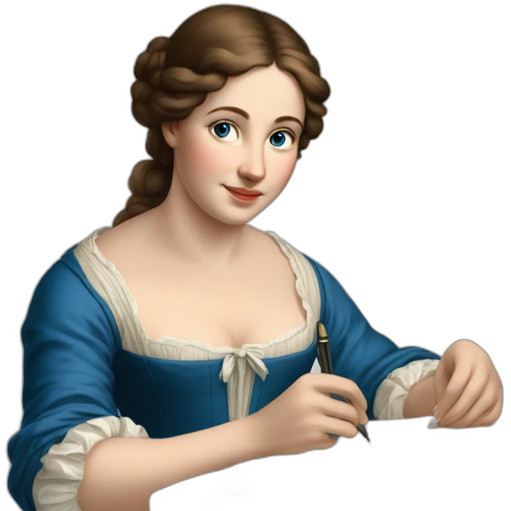 The folk french woman writing, blue eyes, blue eyes,brown hair, 18th century emoji