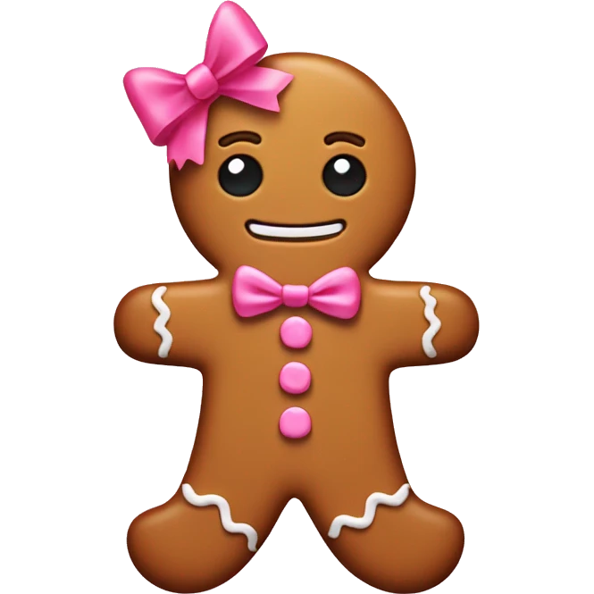 Gingerbread man with a pink bow and eyelashes emoji