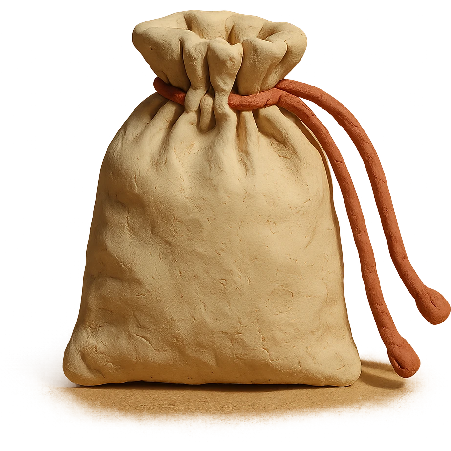 claymation style illustration of a reusable cotton pouch with drawstring closure emoji
