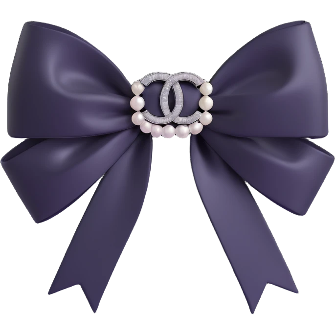 elegant bow with pearls and silver Chanel logo, glossy, black and white emoji