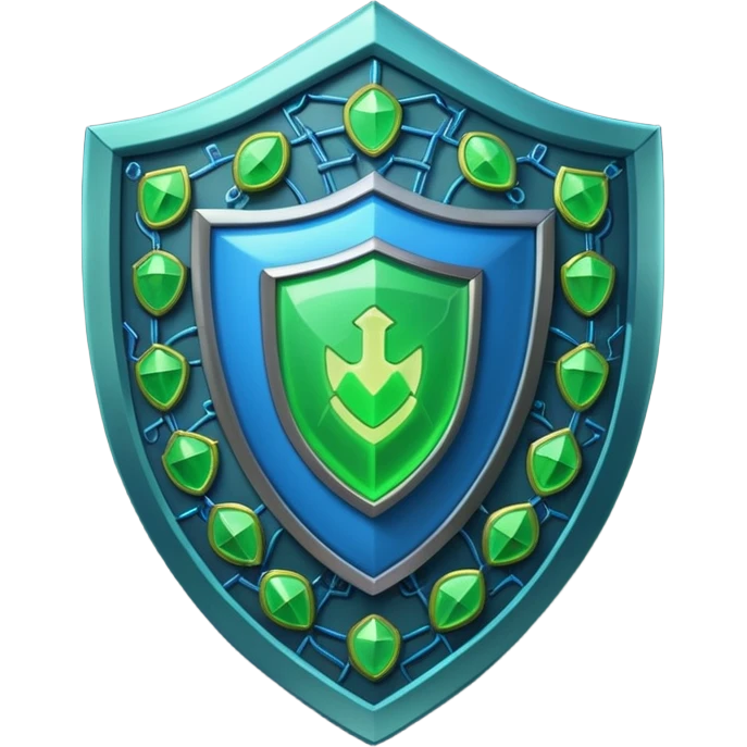 generate full blue cyber shield with different  green hack symbols  emoji