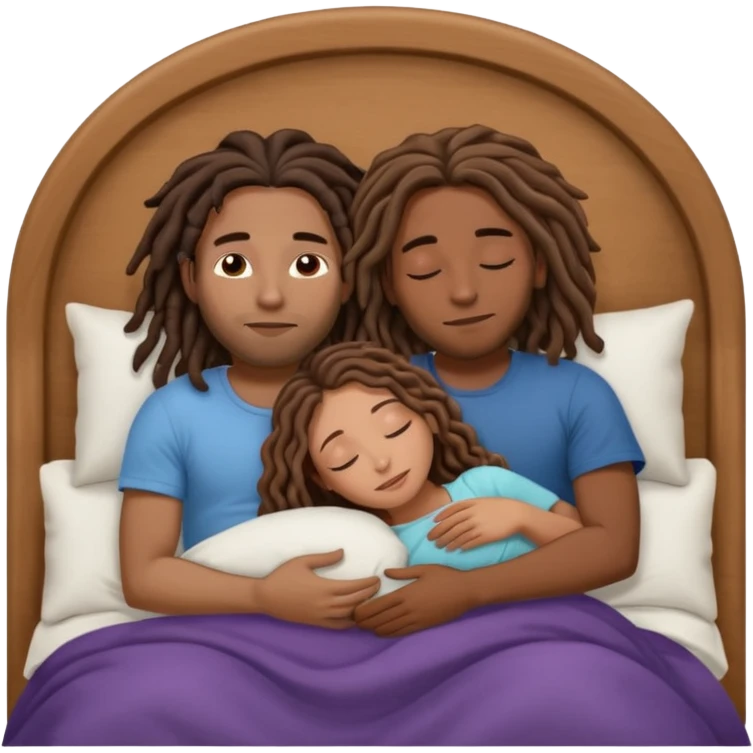 couple sleeping the male is brown skin with dreads and the female is hispanic with fair skin with long wavy brunette hair emoji