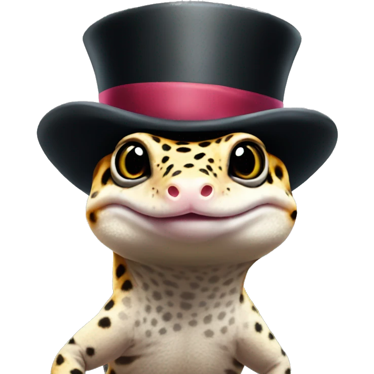 Leopard gecko wearing a top hat emoji