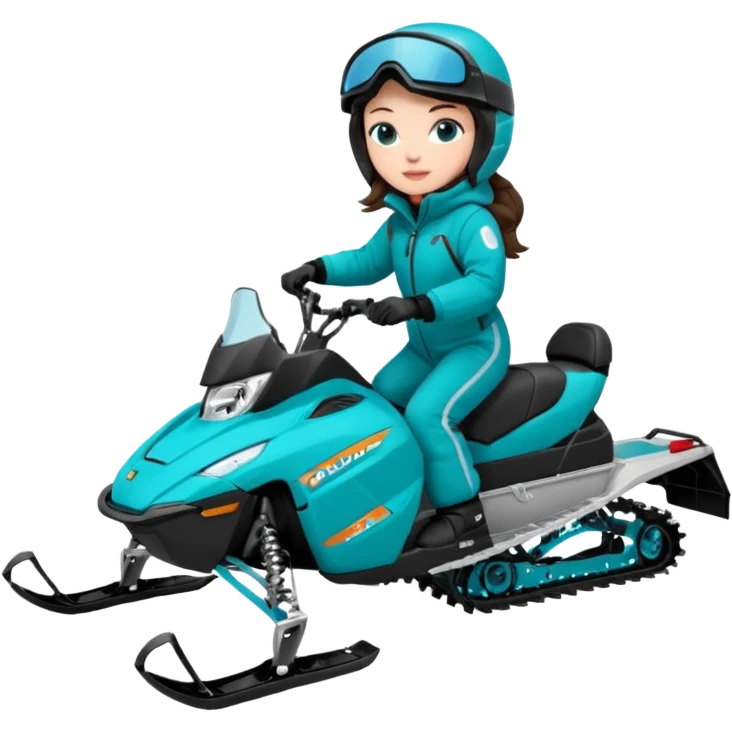 Can you create an emoji of a brunette girl on a teal polaris khaos 850 155 snowmobile action shot, no seat on the back emoji