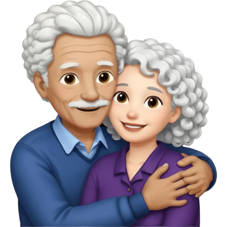  White no hiar Old man hugging dack skin curly hair woman emoji