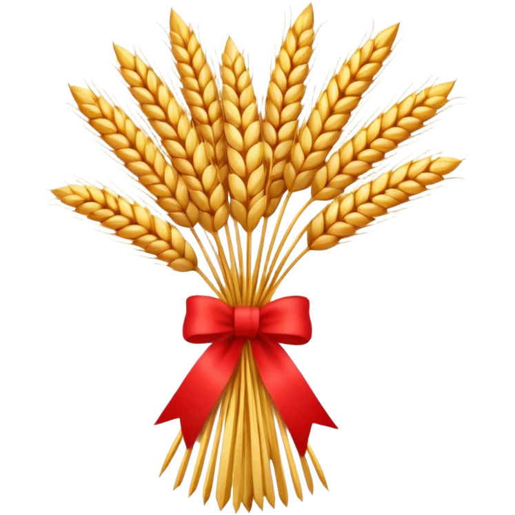 Emoji of a bundle of wheat tied with a ribbon, flat style, simple, white background emoji