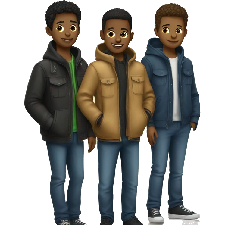 three boys in stylish jackets emoji