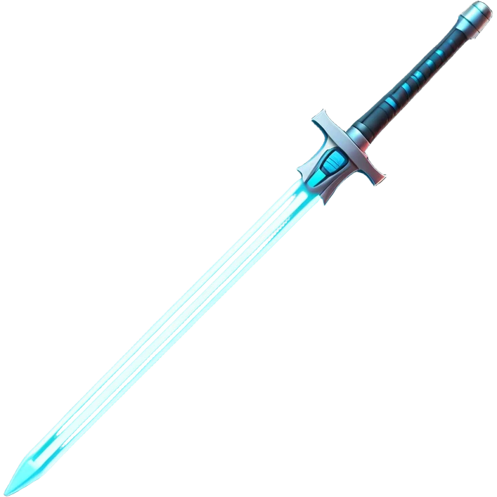 Clash of Clans aesthetic: Cinematic heroic light sabre Emoji, rendered in a 3D vector-style similar to standard emojis with minimal shading and bold, simplified shapes. A compact, vibrant energy blade with a neon-hued, glowing edge and futuristic hilt, softly glowing with a radiant cosmic charm. Simplified yet unmistakably iconic, highly detailed and consistent, glowing with a soft pulsating brilliance and high shine. Stylized with a touch of interstellar elegance and a soft glowing outline, capturing the essence of a legendary energy blade with a friendly, playful manner! emoji