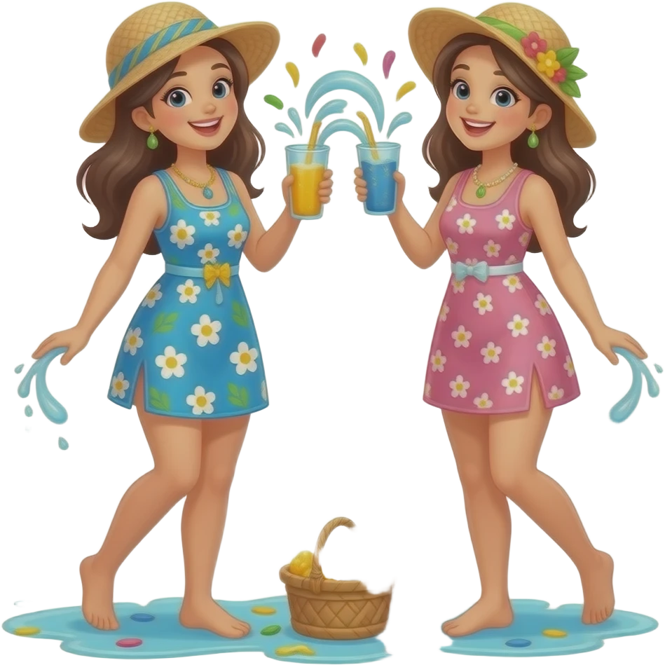 Beautiful women playing Songkran emoji