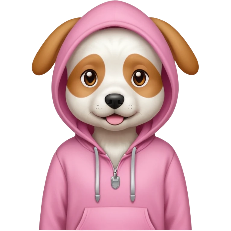 Perrito blanco con manchas cafés y sudadera rosada emoji
