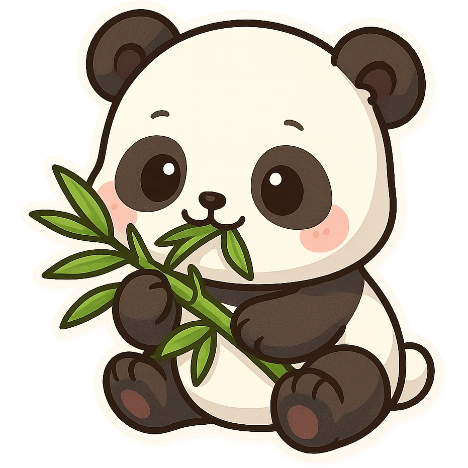 cute panda eating bamboo, chibi sticker style emoji