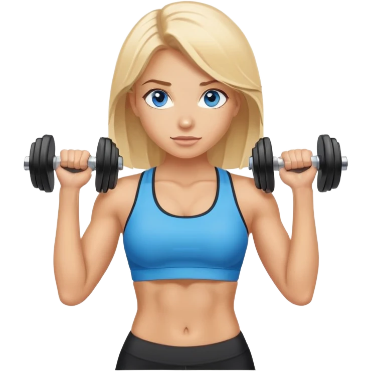 blonde gym girl with dumbells blue eyes emoji