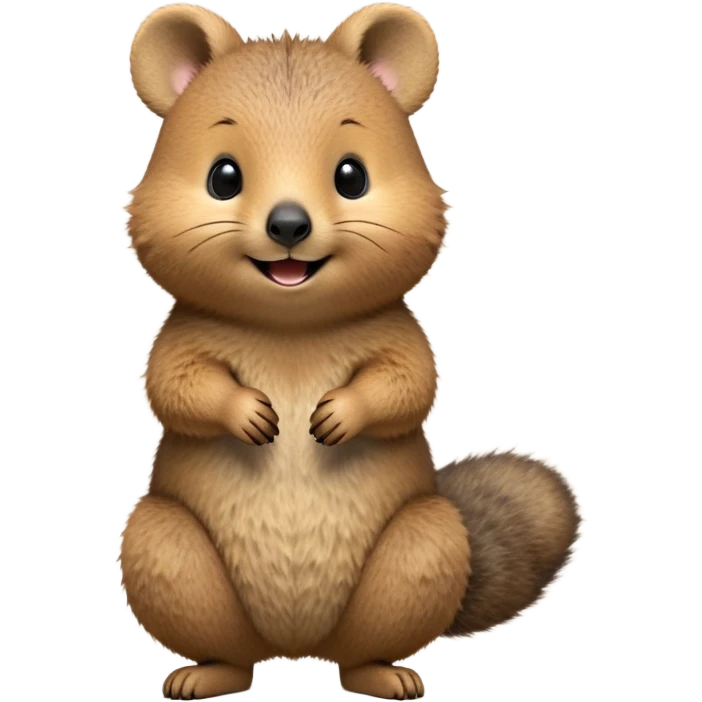 cinematic-quokka-realistic-full-body-standing on its hind legs hunched over-emoji,-small-round-frame-balanced-on-tiny-strong-hind-legs,giant fluffy cheeks large smile-fluffy-brown-fur-radiating-a-warm-softness skinny tail, ,-big-round-eyes-filled-with-joy-and-innocence,-tiny-clawed-paws-held-close-to-chest,-cheerful-smile-exuding-endearing-happiness,-simplified-yet-realistic-focused-features,-highly-detailed,-glowing-with-a-sunny-warmth, expressive eyes  emoji