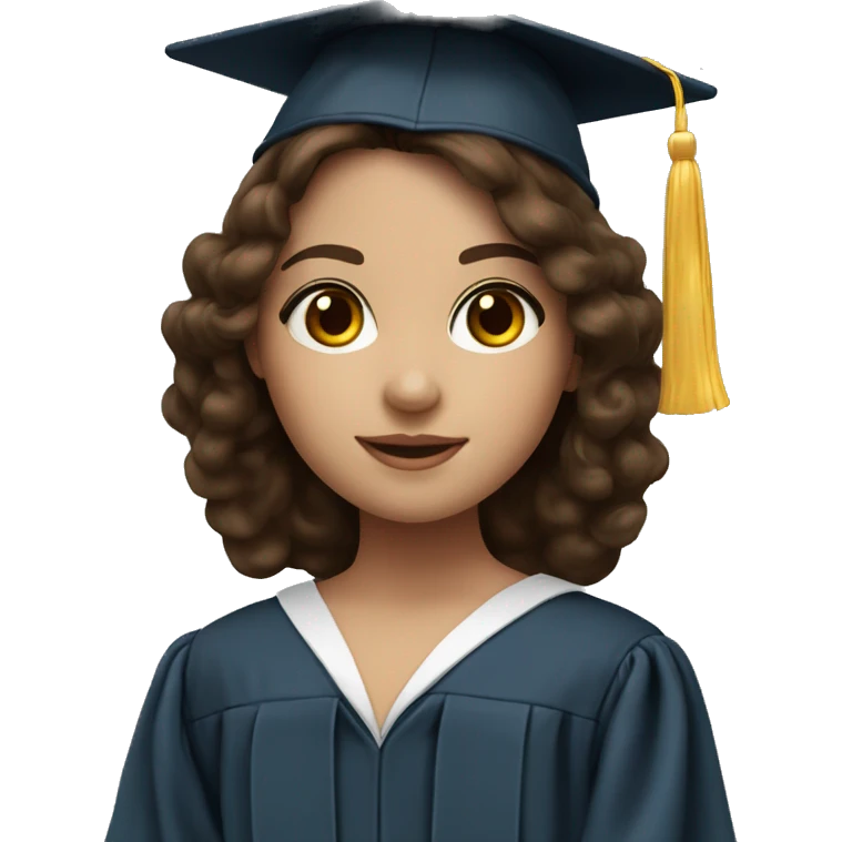 brunette girl with fair skin and big doll brown eyes wearing a graduation cap emoji