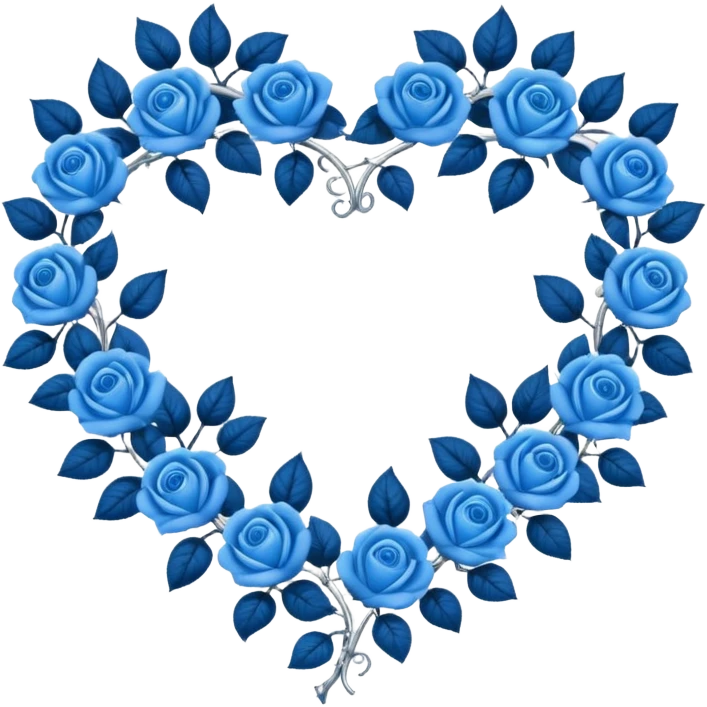 heart shape silver vine with blue roses border emoji