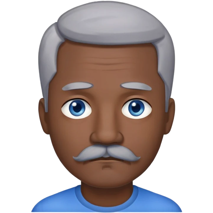 "- Nam
- 40 tuổi
- Da đen
- Tóc bạc
- Mắt xanh nước biển, có ria
- Mặt buồn
" emoji