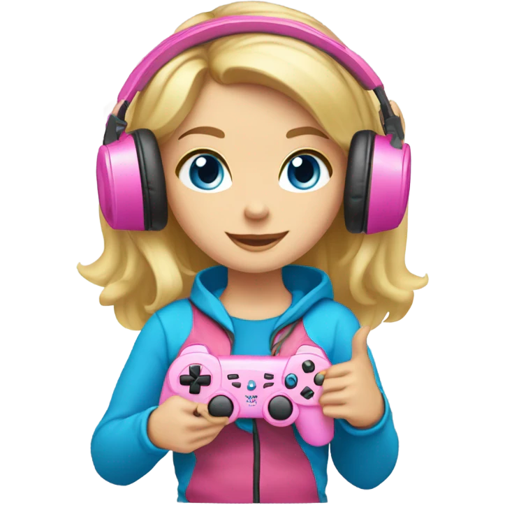 blonde hair blue eyed gamer girl pink  emoji