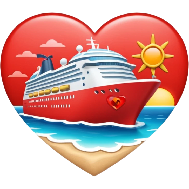 Heart with cruise ship and beach emoji