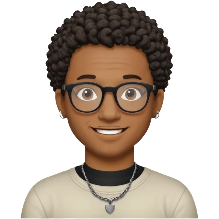 smiling Black man, short curly hair, black glasses, visible neck tattoo, adventurous and creative vibe emoji
