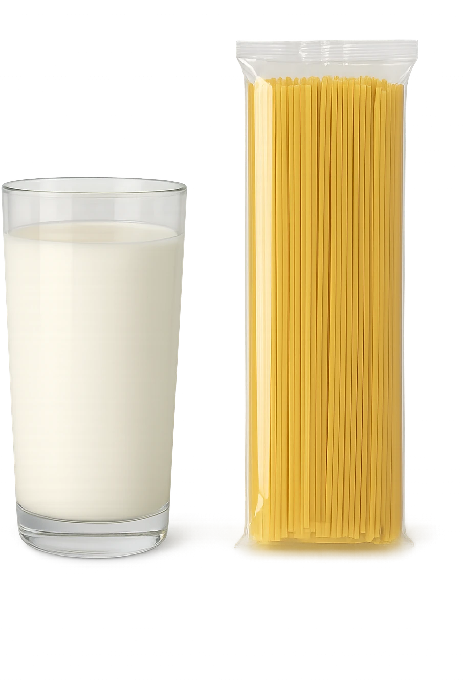 bicchiere di latte accanto a pacco di pasta emoji