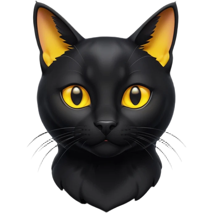 A 3D cartoon jet-black Bombay cat with glossy fur, bright golden eyes, dramatic contrast lighting, Memoji-style cinematic look. full body or half body. emoji