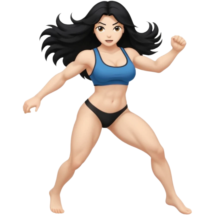 long black hair ((naked ))female big big boobs full body barefoot  ((black Thick pubic hair ))   ((Remove all clothes))  kicking   emoji