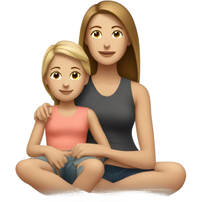 White mom with brown daughter relaxing  emoji